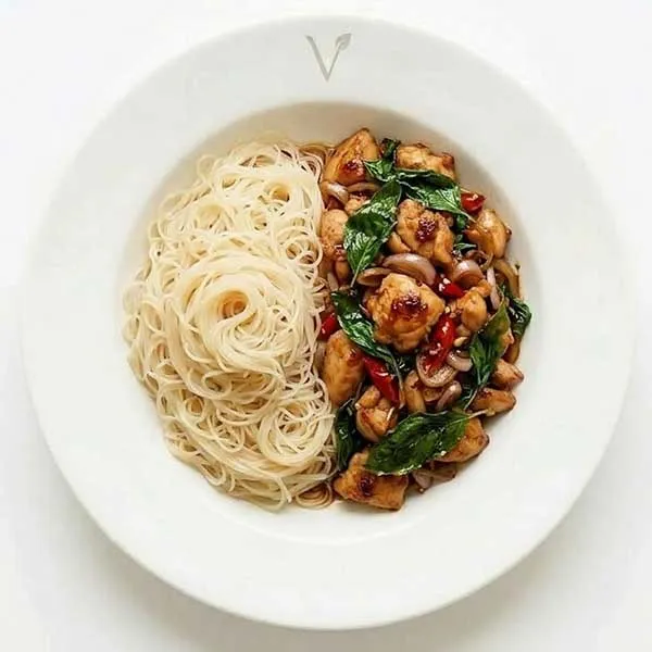 Thai Basil Chicken Stir Fry With Rice Noodle